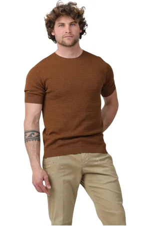 IRISH CRONE Top, Herre, Brun, L, Uld, Stilfuld Wafer T-Shirt