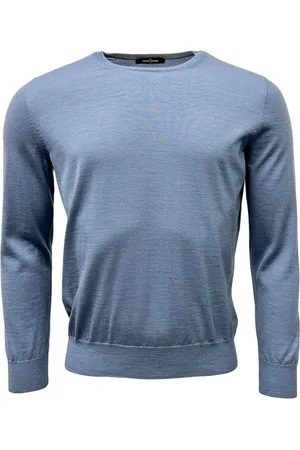 Gran Sasso Strik, Herre, Blå, L, Cashmere, Kashmir Silke Blå Rund Hals Sweater