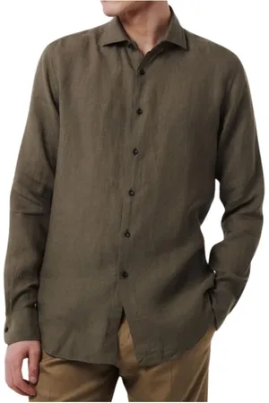 Xacus Skjorte, Herre, Grøn, 2XL, Linned, Linnedskjorte Tailor Fit Knappelukning