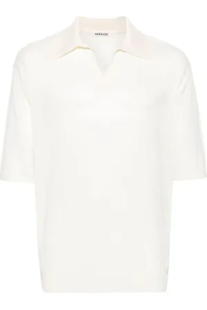 Auralee Top, Herre, Hvid, XS, Uld, Hvid Mélange Polo Krave T-shirt