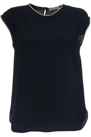 LE TRICOT PERUGIA Top, Dame, Blå, L, Silkeblandet Ærmeløs Asymmetrisk T-shirt