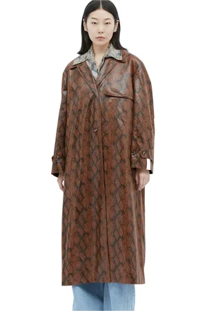 Rokh Frakke, Dame, Brun, XS, Uld, Faux Snakeskin Embossed Coat
