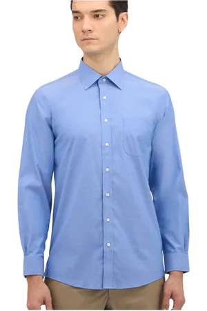 Brooks Brothers Skjorte, Herre, Blå, M, Bomuld, Blå Slim Fit Non-Iron Stretch Bomuldsskjorte med Ainsley Krave