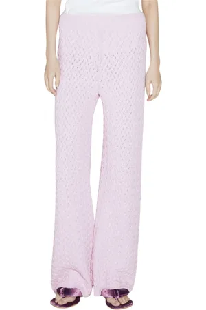 Isa Boulder Bukser, Dame, Lyserød, S, Uld, Chunky Cableweave Wide-Leg Pants