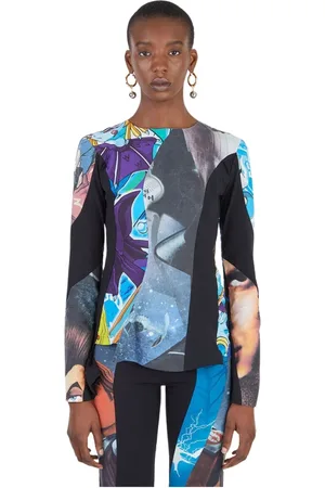 Rave Review Top, Dame, Flerfarvet, L, Uld, Upcycled Space Cartoon Top