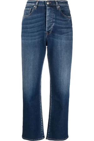 3x1 Jeans, Dame, Blå, W27, Bomuld, Blå Straight Jeans med Krøl Effekt