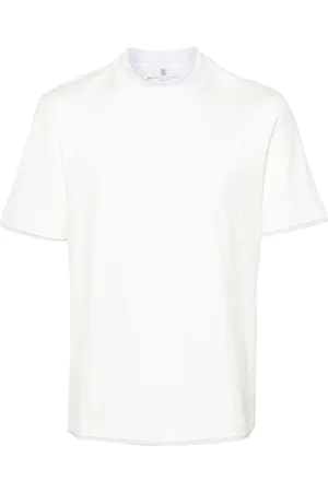 Brunello Cucinelli Top, Herre, Hvid, 2XL, Bomuld, Lagdelt bomulds T-shirt