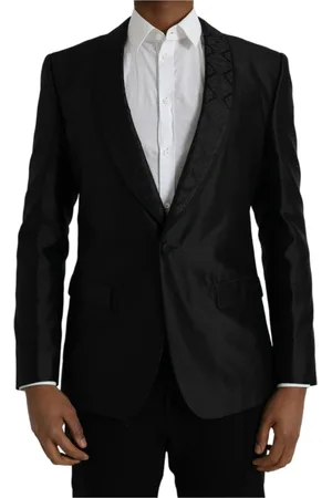 Dolce & Gabbana Jakkesæt, Herre, Sort, M, Polyester, Silkeblandet Enkeltknap Blazer