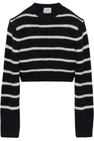 Halfboy Strik, Dame, Sort, M, Sort/Hvid Crew Neck Crop Sweater