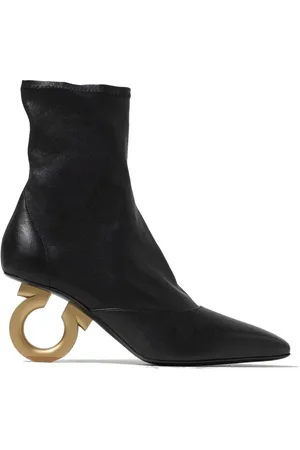 Salvatore Ferragamo Sko, Dame, Sort, 39 EU, Læder, Sort Læder Ankelstøvler Firkantet Tå