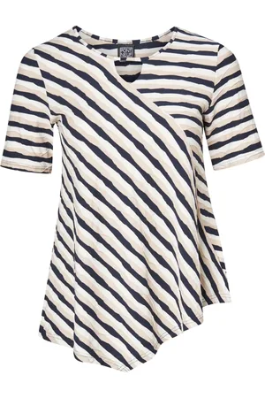Pont Neuf Bluser & Skjorter, Dame, Blå, M, Uld, Stribet Asymmetrisk Bluse