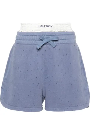 Halfboy Shorts, Dame, Blå, S, Bomuld, Blå Indigo Boxershorts med Laserbehandling