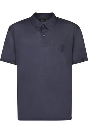 BRIONI Top, Herre, Blå, M, Uld, Blå Uld Polo Skjorte Kort Ærme