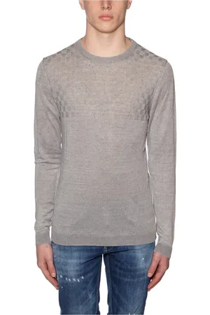 D.A. Daniele Alessandrini Strik, Herre, Grå, S, Linned, Linned Crew Neck T-shirt