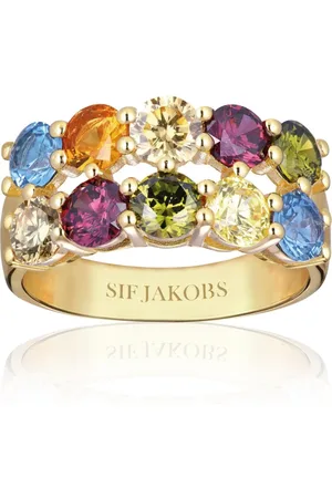 Sif Jakobs Tilbehør, Dame, Gul, 52 MM, Uld, Guldbelagt Multifarvet Zirkonia Ring