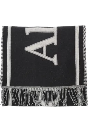Alexander McQueen Tilbehør, Herre, Sort, ONE SIZE, Uld, Frynset Varsity Logo Tørklæde Sort Hvid