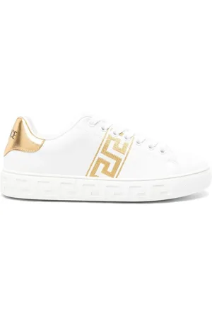 VERSACE Sko, Dame, Hvid, 36 EU, Uld, Ivory Gold Sneakers Greca Broderet