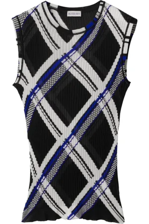 Burberry Strik, Herre, Flerfarvet, M, Tyl, Silke Ribstrikket Jacquard Top
