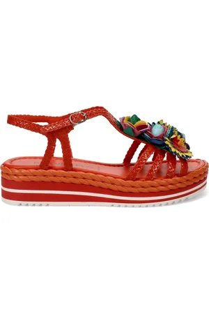 Pon´s quintana Sko, Dame, , 37 EU, Læder, Håndvævet Læder Platform Sandaler med Blomsterdekoration