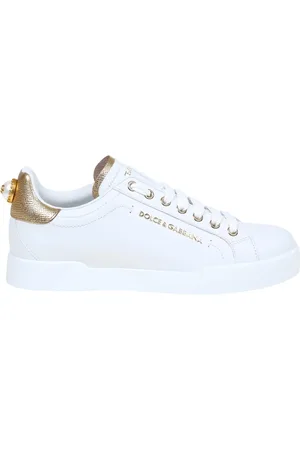 Dolce & Gabbana Sko, Dame, Hvid, 40 EU, Læder, Portofino Sneakers Hvid Læder Logo Perle