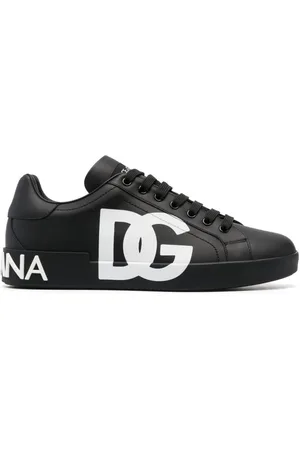 Dolce & Gabbana Sko, Herre, Sort, 41 EU, Uld, Sort Portofino Logo-Print Sneakers