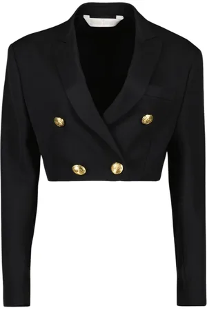 Palm Angels Jakke, Dame, Sort, 2XS, Uld, Kort Blazer med Klassisk Krave