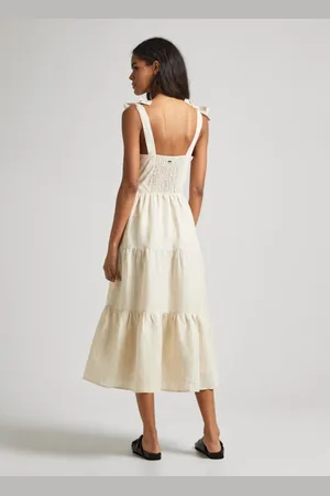 Pepe Jeans Kjole, Dame, , S, Linned, Midi Linned Kjole Corsage Stribet