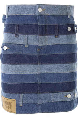 Moschino Nederdel, Dame, Blå, L, Denim, Multifarvet Patchwork Denim Mini Nederdel