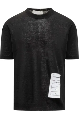 AMARANTO Top, Herre, Sort, L, Bomuld, Bomuld Linned Ribbet Halværmet Top