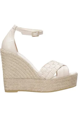 Espadrilles Sko, Dame, , 41 EU, Læder, Ivory Krydsede Bånd Platform Sandaler