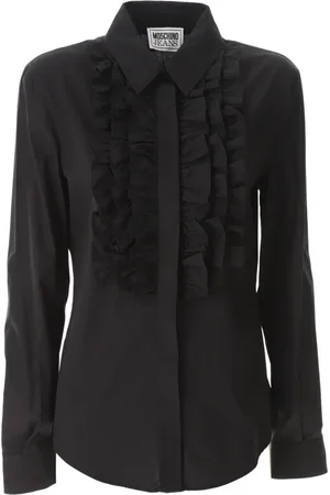 Moschino Bluser & Skjorter, Dame, Sort, M, Bomuld, Ruffled Shirt i Sort Bomuld