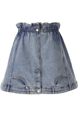 Moschino Nederdel, Dame, Blå, L, Denim, Omvendt Denim Nederdel med Rouches