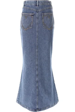 Moschino Nederdel, Dame, Blå, S, Denim, Denim Heart Pockets Lang Nederdel