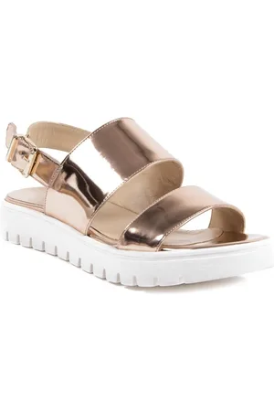 DEE OCLEPPO Sko, Dame, Gul, 39 EU, Uld, Guld Metallic Læder Sandaler 3cm Hæl