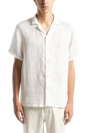 Pepe Jeans Skjorte, Herre, Hvid, XL, Linned, Linned kortærmet cubansk krave skjorte