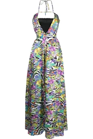 Roberto Cavalli Kjole, Dame, Flerfarvet, S, Zebra og Blomsterprint Maxi Kjole