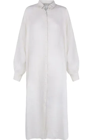Cortana Kjole, Dame, Hvid, 2XL, Bomuld, Bomuld Voile Skjortekjole