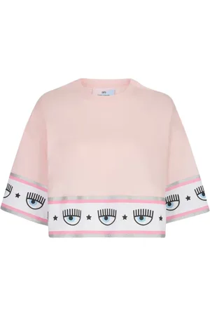 Chiara Ferragni Top, Dame, Lyserød, S, Bomuld, Maxi Logomania Crop T-shirt