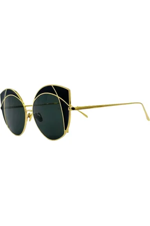 Linda Farrow Tilbehør, Dame, Sort, ONE SIZE, Uld, Butterfly Style Solbriller i Guld og Sort