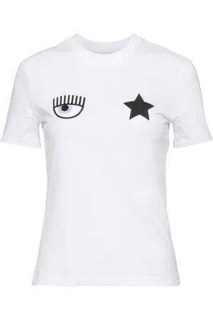 Chiara Ferragni Top, Dame, Hvid, XS, Bomuld, Broderet stjerne T-shirt