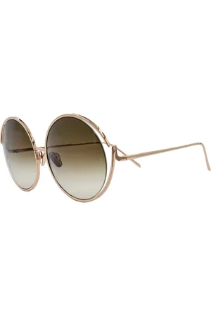 Linda Farrow Tilbehør, Dame, Gul, ONE SIZE, Uld, Rosa Guld Runde Solbriller