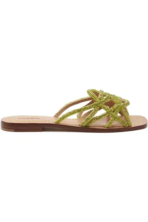 Maliparmi Sko, Dame, Grøn, 38 EU, Bomuld, Håndbroderede Loafer-sandaler med vævede stropper