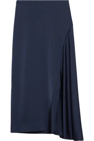 Max Mara Nederdel, Dame, Blå, XL, Satin, Blå Satin Midi Nederdel med Slids
