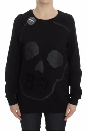 Exte Sweathshirts & Hoodies, Dame, Sort, XS, Bomuld, Skull Motive Crew-neck Sweater