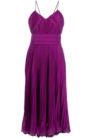 Max Mara Kjole, Dame, Lilla, S, Uld, Lilla Plisseret Midi Kjole