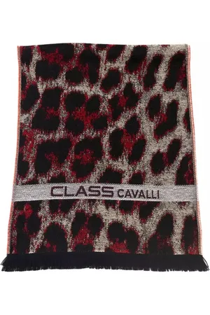 Roberto Cavalli Tilbehør, Herre, Flerfarvet, ONE SIZE, Uld, Fantasy Logo Tørklæde Burgundy Uld Akryl