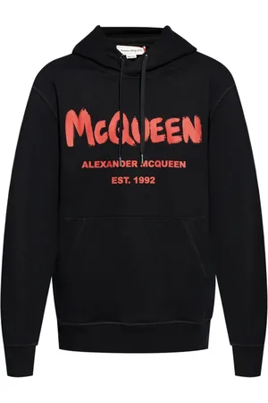 Alexander McQueen Sweathshirts & Hoodies, Herre, Sort, M, Bomuld, Sort Logo Print Hættetrøje