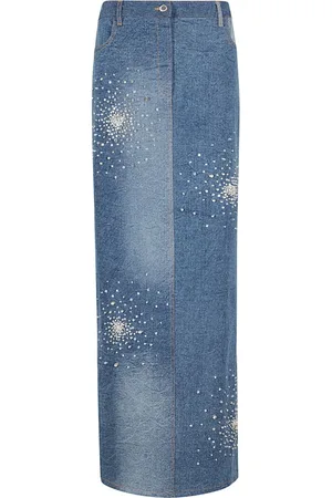 Des Phemmes Nederdel, Dame, Blå, XS, Denim, Broderet Denim Midi Nederdel