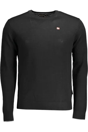 Napapijri Strik, Herre, Sort, XL, Uld, Sort uldskjorte med broderi