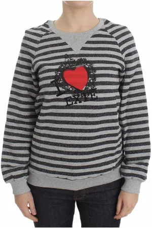 Exte Sweathshirts & Hoodies, Dame, Flerfarvet, 2XS, Bomuld, Stribet Crew-Neck Pullover med Logo Detaljer
